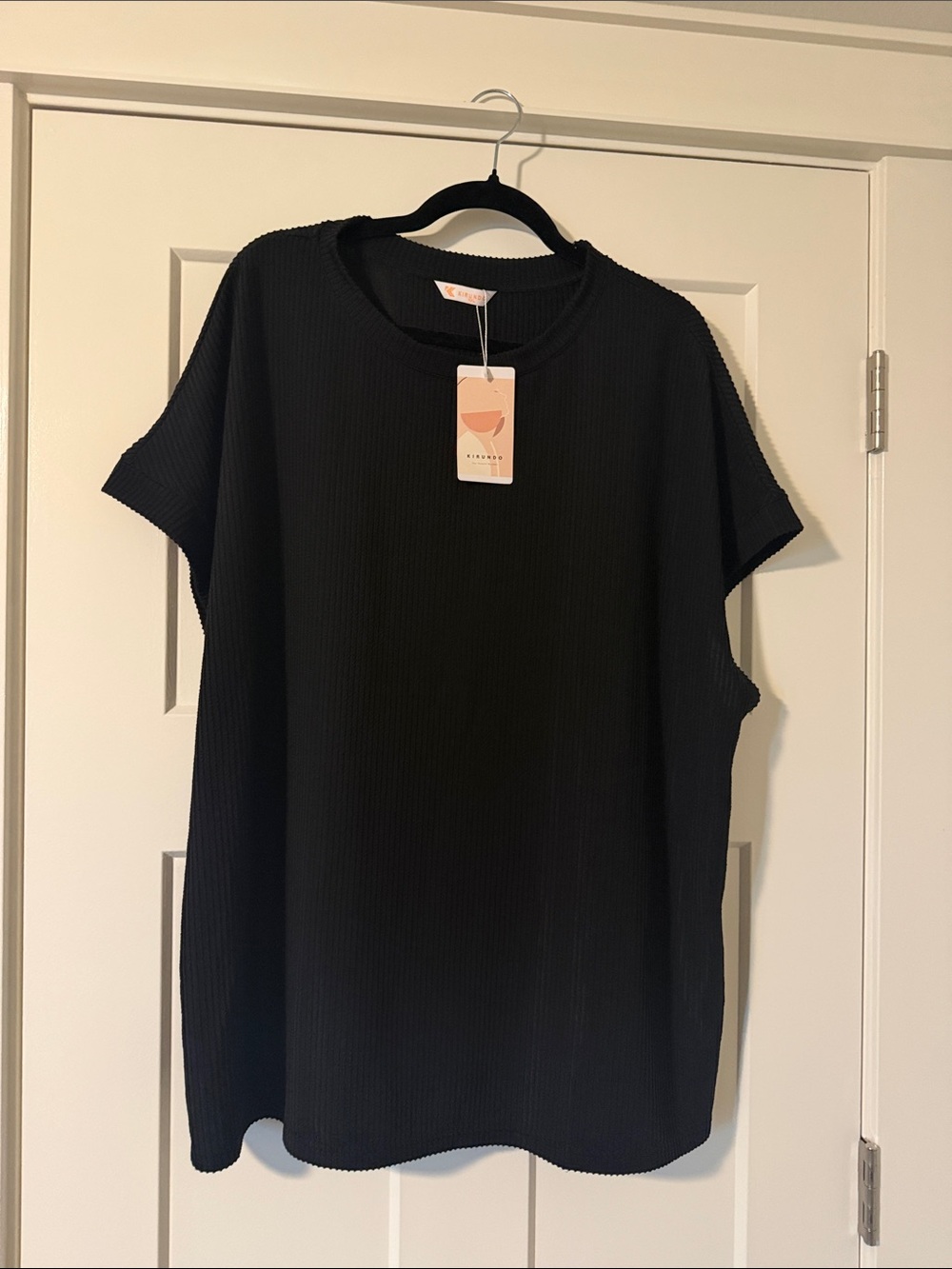 KIRUNDO Black Ribbed Short-Sleeve Top